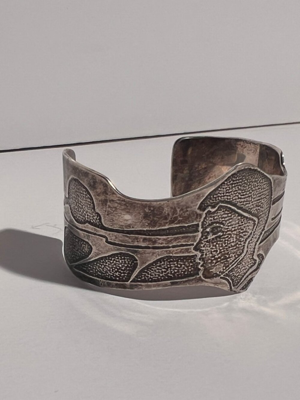 Vintage Studio Artisan Sterling Silver Statement Cuff Bracelet - Profile Portrai - Picture 5 of 12